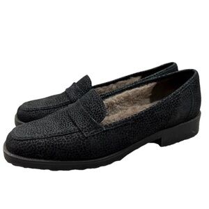 Brunate Italy black suede leather fur lined slip on flat loafers EU 39